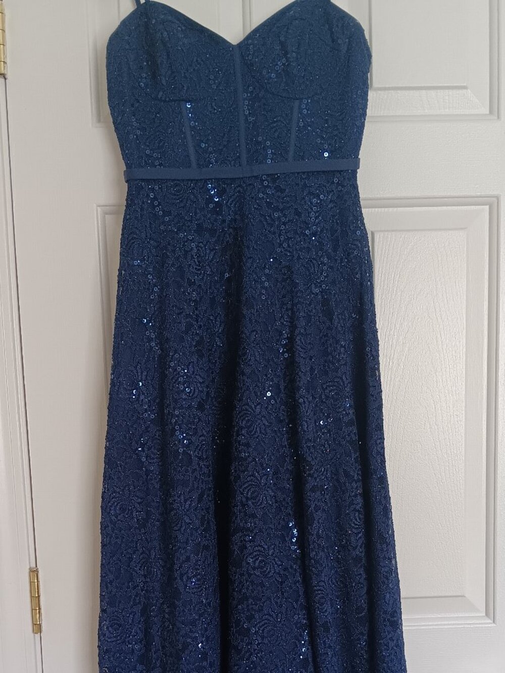 JULES & CLEO sequined navy corset style prom dress